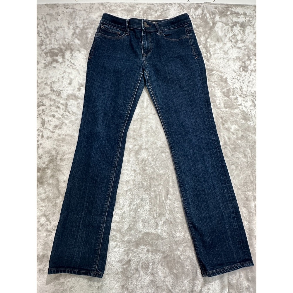 Express Jeans Women's Slim Fit Mid Rise Size 6S Dark Blue Straight Leg EUC